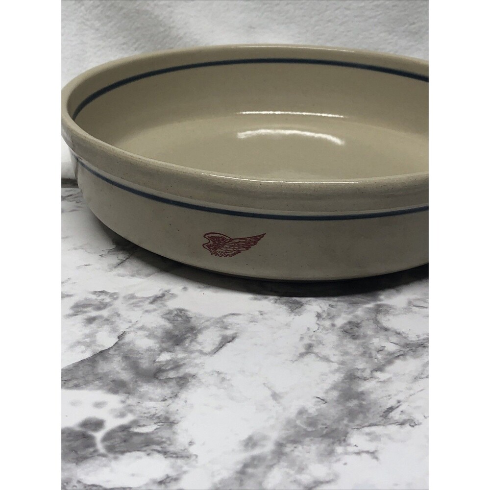 Antique Red Wing Stoneware 10" Milk Pan Bowl Blue Band Farmhouse Dairy Crock
